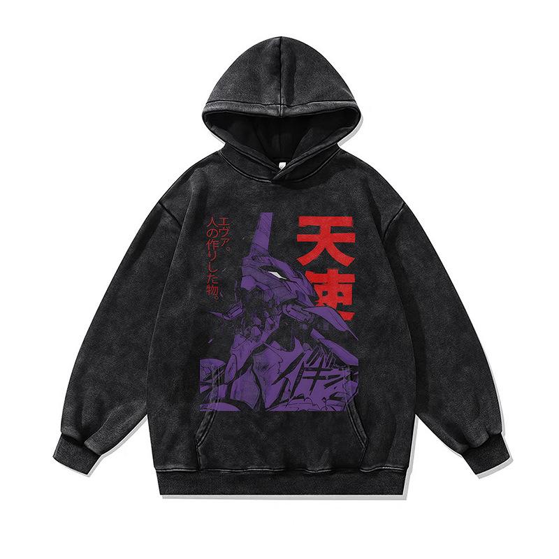 Japanese Dark Cartoon Digital Direct Injection Printing Hoodie Retro 430G Pure Cotton Loose Wash Sweater Men
