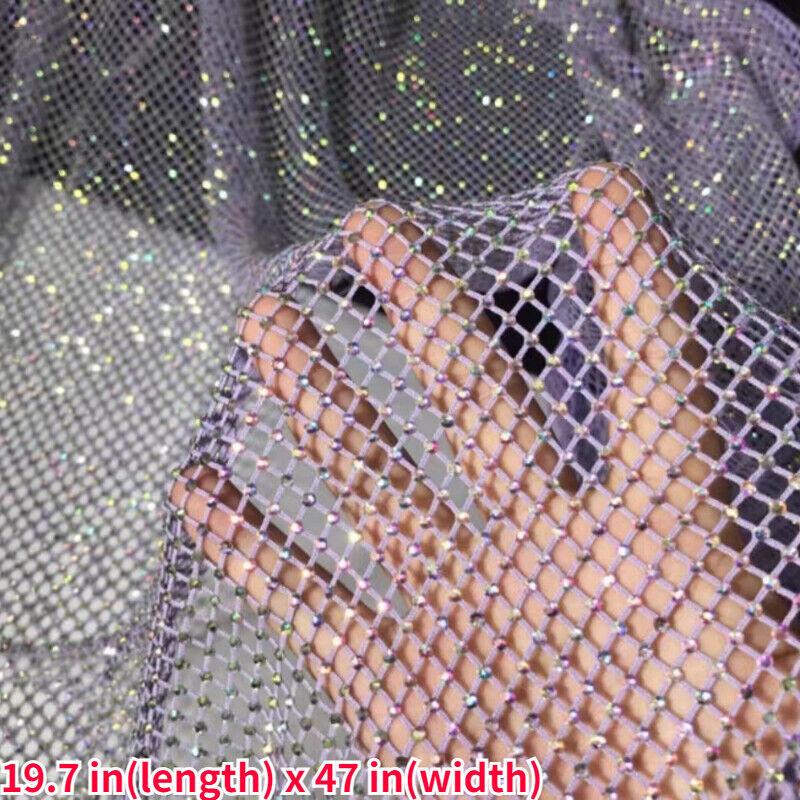 50cm Glitter Rhinestone Mesh Fabric Shiny Crystal Stretch Fishing Net Cloth for Dress Skirt Costume DIY Sewing Craft Supplies