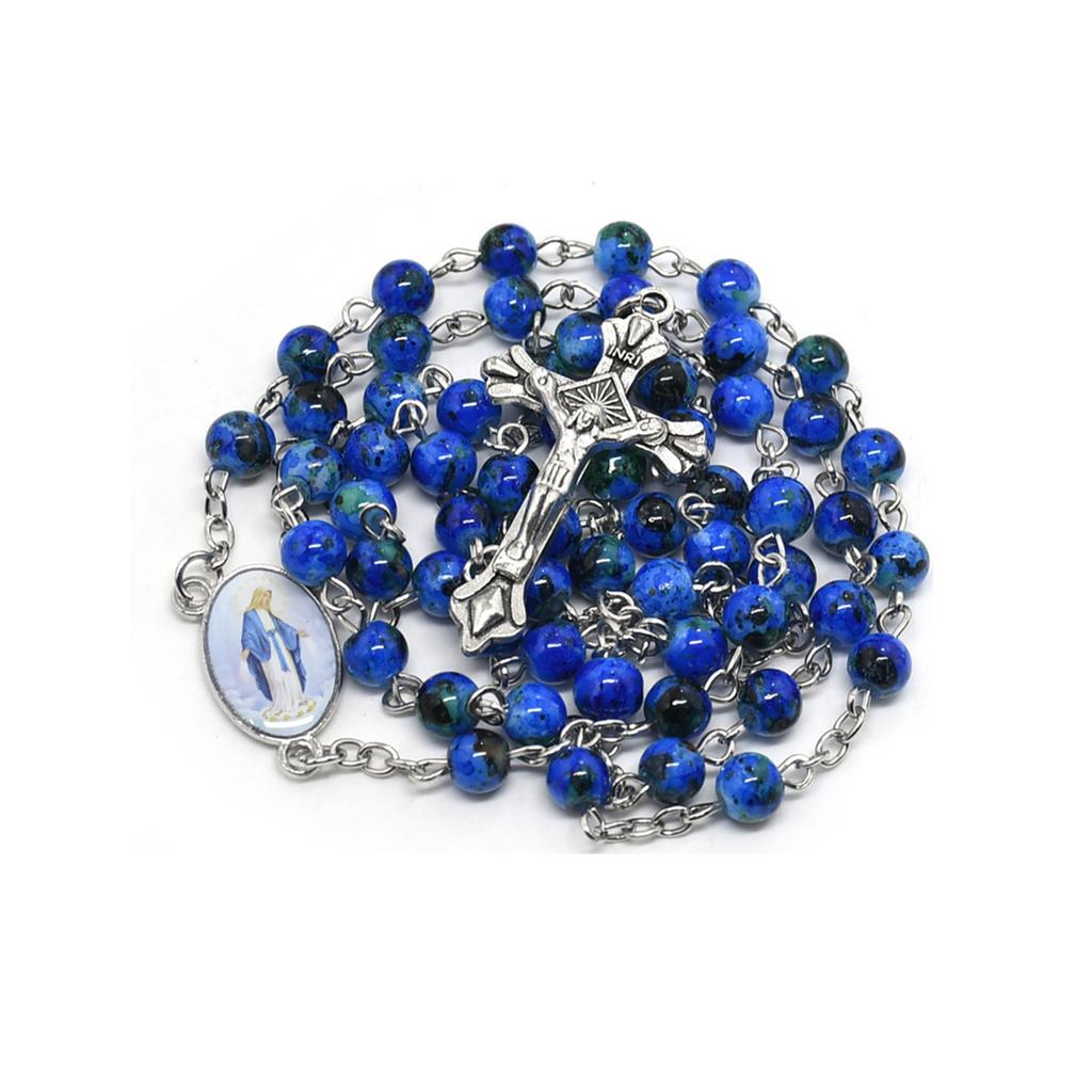 Catholic Glass Beads Rosary Necklace for Women Player Cross Pendant Long Chains Chokers Fashion Religious Jewelry Gift