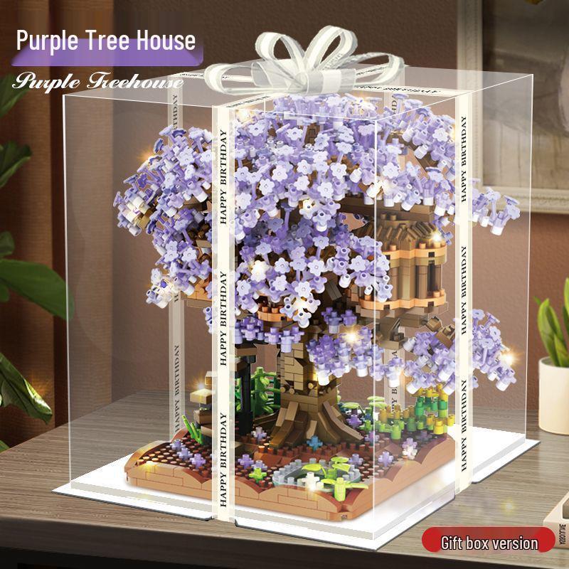 Compatible Purple Cherry Blossom Tree House for Lego with Castle Bouquet, Assembly Toys for Kids, Gift & Exquisite Ornament
