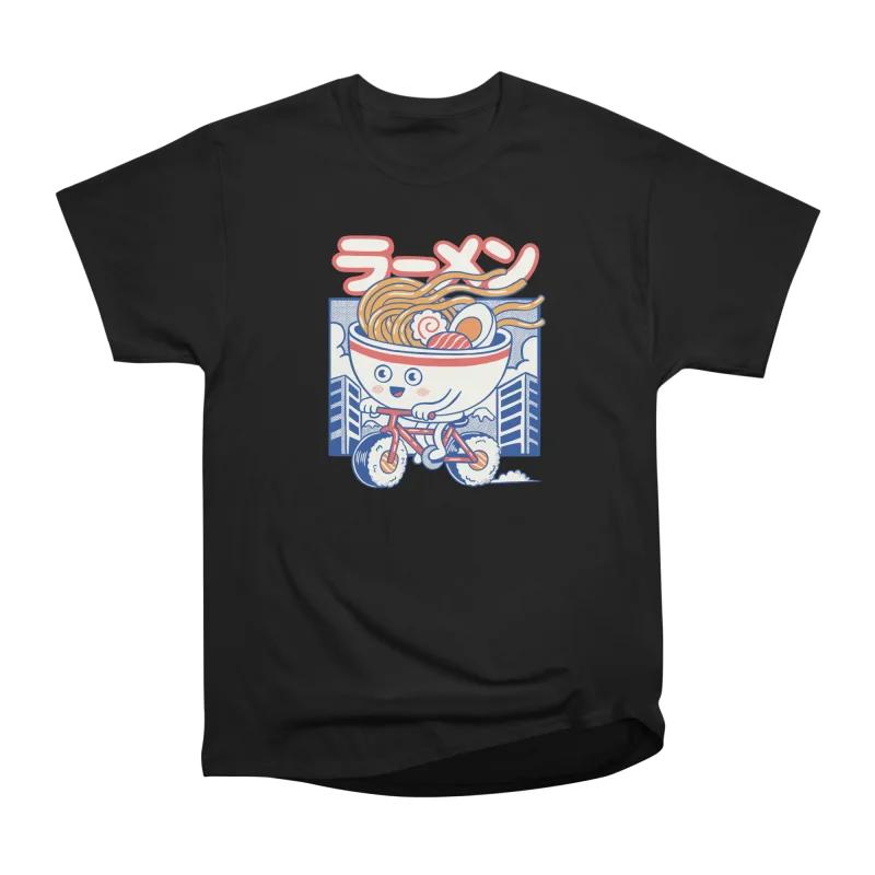 

Men Casual Shirts Short Sleeves RAMEN BICYCLE Black Tees Oversized T-shirts S чёрный