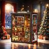 DIY Handmade Wooden Christmas Shop Book Nook Figurines Miniatures Bookend With Light Bookshelf Christmas Gifts Decor Crafts