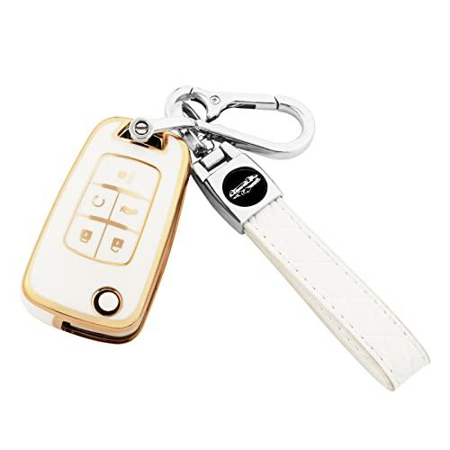 For Chevy Key Fob Cover with Keychain,Premium TPU Full Protection Key Case Shell for Equinox Camaro Cruze Malibu Impala Spark Sonic GMC