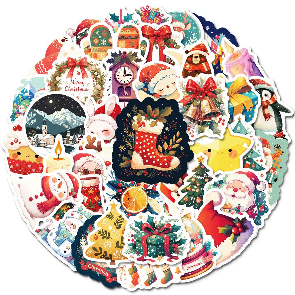 50 Christmas Theme Small Pendants Cartoon Doodle Stickers Santa Claus Elk Decoration Stickers