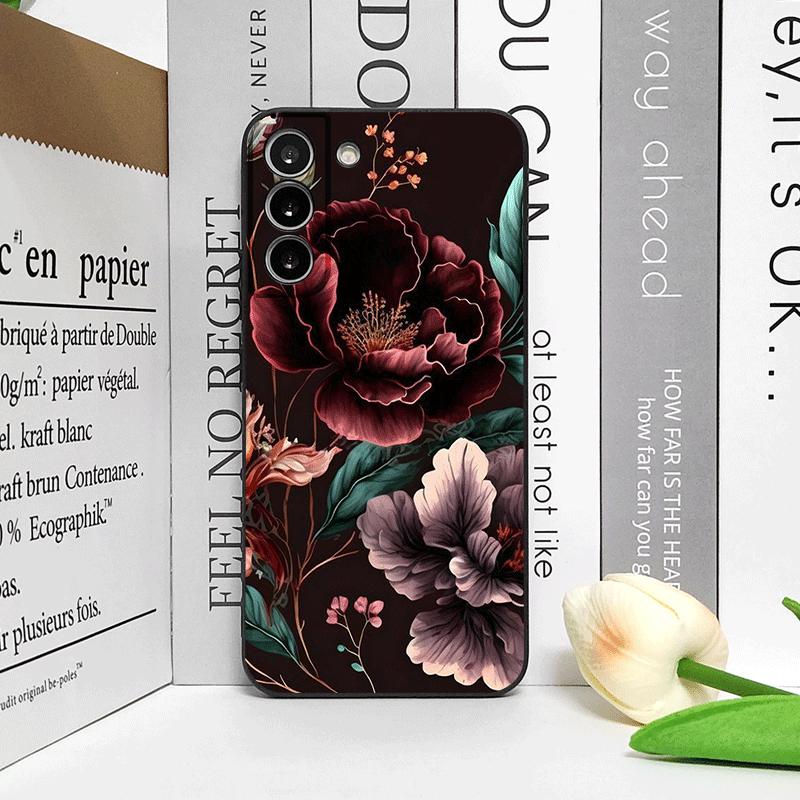 Vintage Peony Floral Art Flower Pattern Phone Case for Samsung Galaxy S25 S24+ S23 Ultra S22 Plus S21 FE S20 M53 M55 Soft Cover