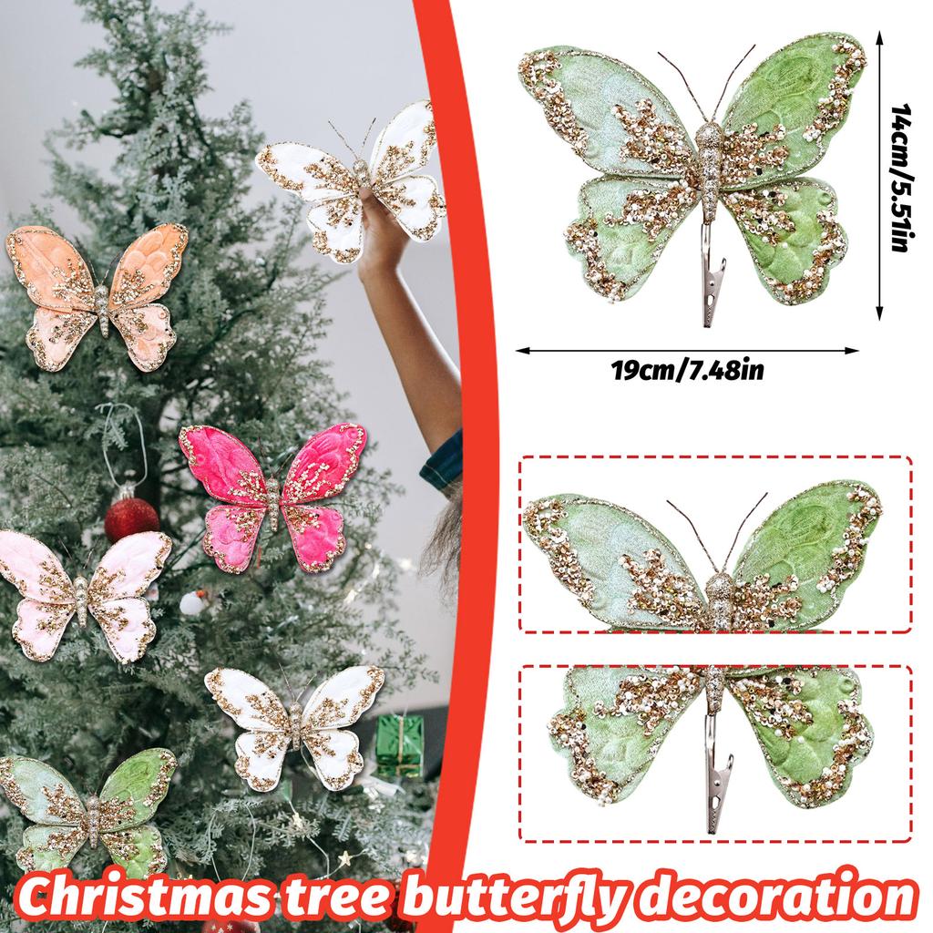 Christmas Tree Gold Powder Decorations, High-end Fabric Sequins, Simulated Butterfly Pendants, Christmas Floral Accessories
