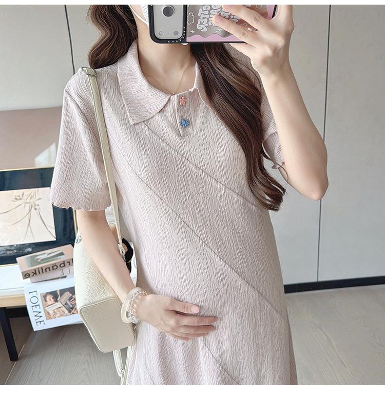 Elegant Plus Size Knit Maternity Dress - Solid Color, Short Sleeve, Summer 2026