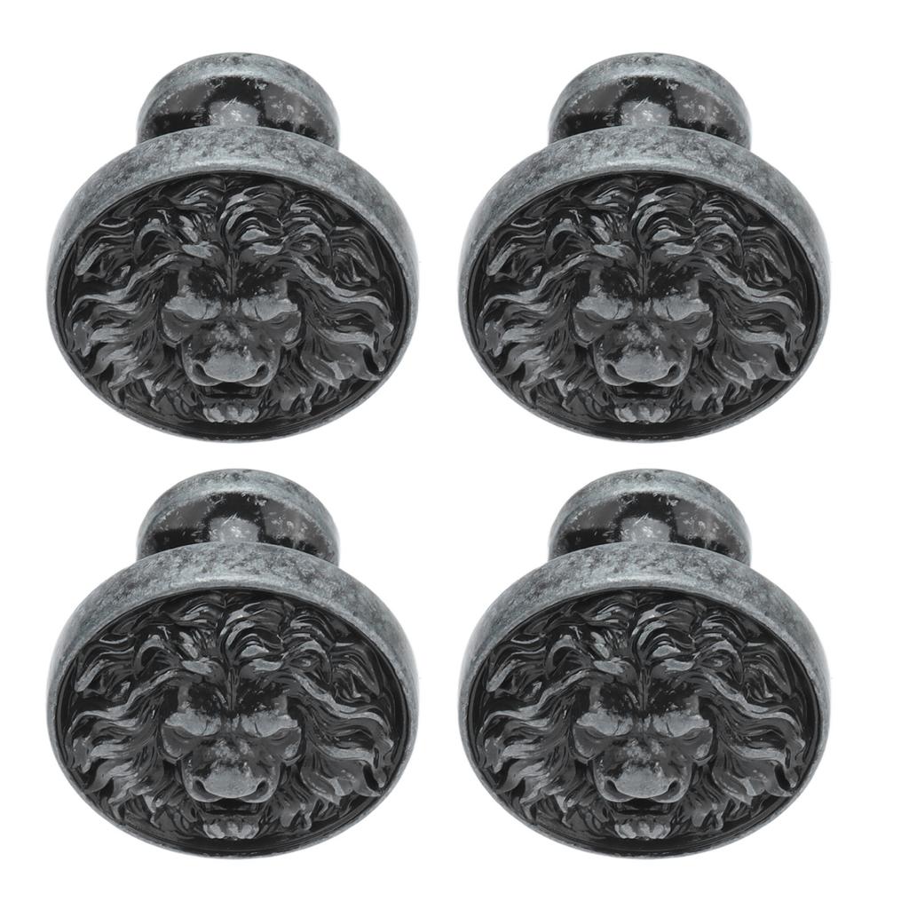 4Set Lion Head Zinc Alloy Cabinet Door Handle Modern Antique Cartoon Solid Drawer Pull Circular