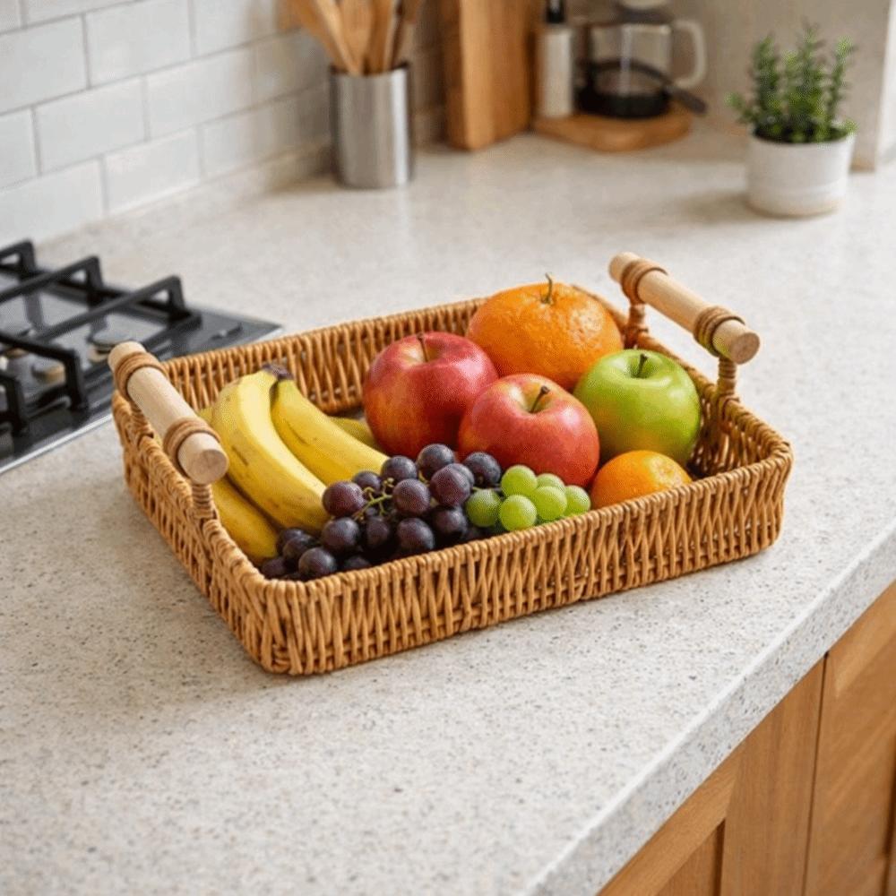 Handmade Imitation Rattan Storage Basket Rectangular Dry Fruit Storage Tray Living Room
