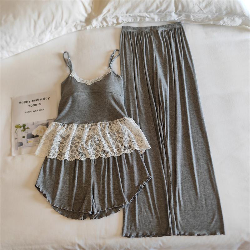 Modal Women's Summer Camisole Pajama Set with Chest Pads - French-Inspired, Sexy, Lightweight Homewear