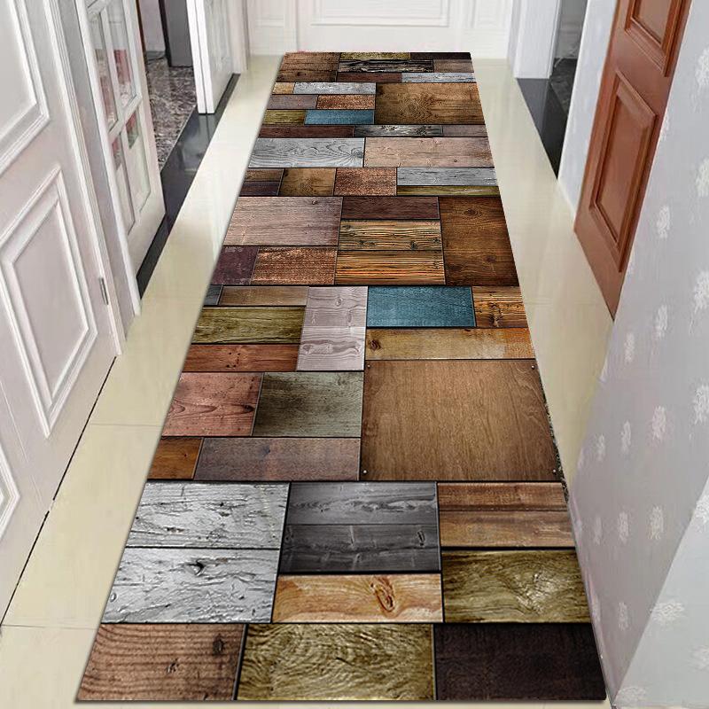 Geometric Living Room Area Rug Wood Stripe Corridor Hallway 3D Carpet Rug Home Decor Bedroom Kitchen Mat Balcony Floor Mat