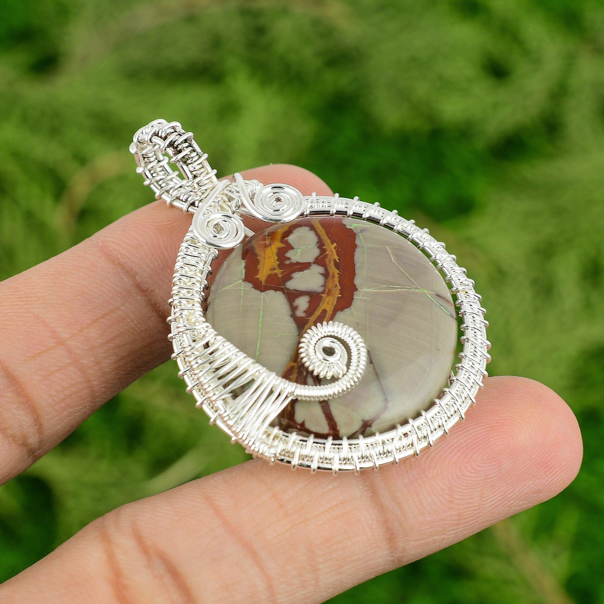 

Noreena Jasper Gemstone Bezel Wedding Wire Wrapping Pendant Jewelry 925 Silver