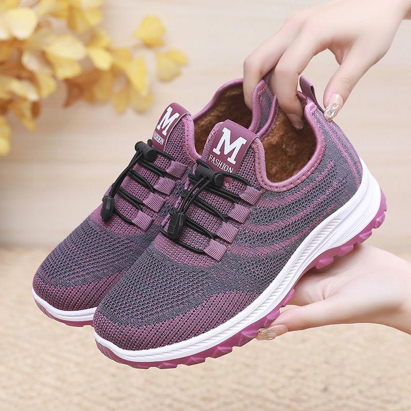 Chaussures d'hiver en coton, Chaussures pour femmes avec polaire épaisse pour la chaleur, Chaussures de sport et de loisirs, Bottes en coton à semelle souple antidérapante