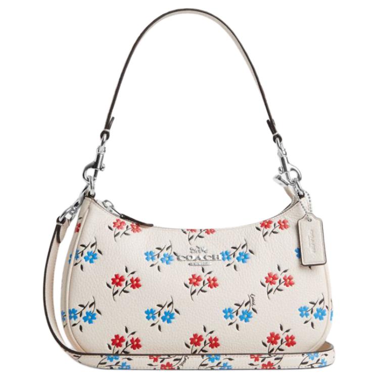 

Coach Teri 24 Floral Print Pebble Leather Tote Shoulder Bag Medium Women bags Silver Multicolor CT830-SVCAH Basic Set (Bag+Dust Bag)
