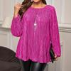 Women's Fashion Plus Size Solid Color Round Neck Long Sleeved Loose Casual T-shirt Top