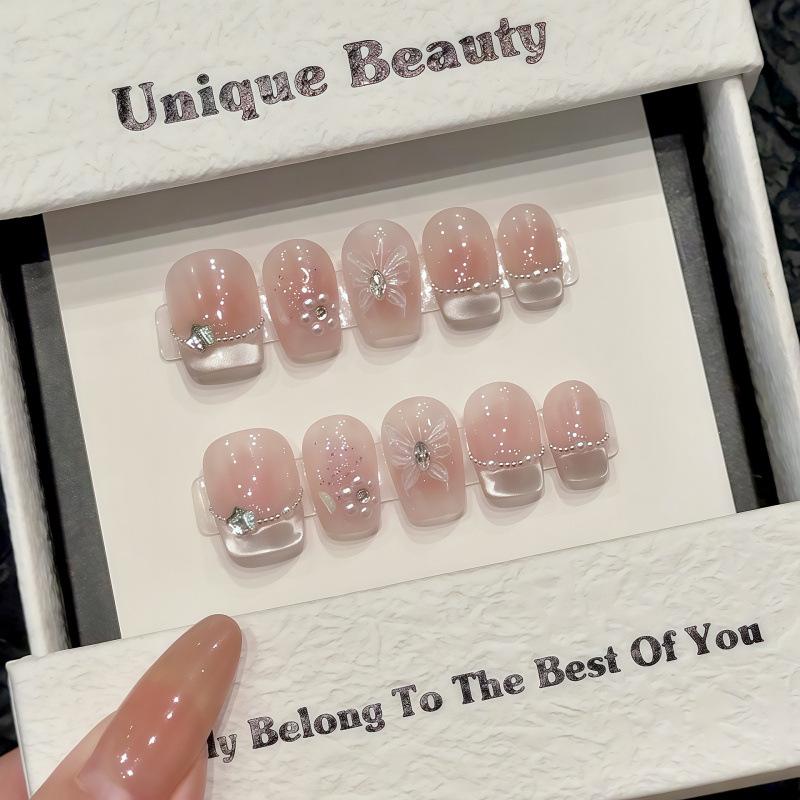 10 Pcs White French Handmade Short Square Press On Nails Simple Artificial False Nail Tips