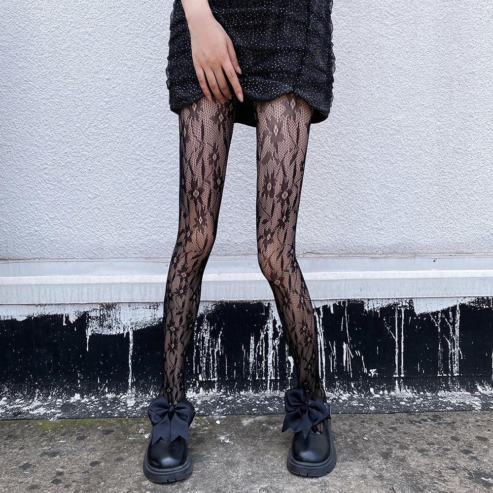 

Черные чулки JK Fishnet с цветочным узором и антизацепами One size hardcover (white card + color box) чёрный