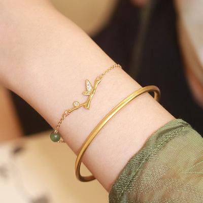Grüner Jaspis Bambus Armband Damen Neu Chinesischer Stil Leichter Luxus Diamantbesetzt Reichhaltiges Bambus Armband