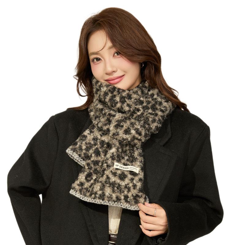 Fashion Leopard Print Scarf Women's Autumn and Winter New Imitation Lamb Wool Korean Version Versatile Thickened Warm Student Scarf