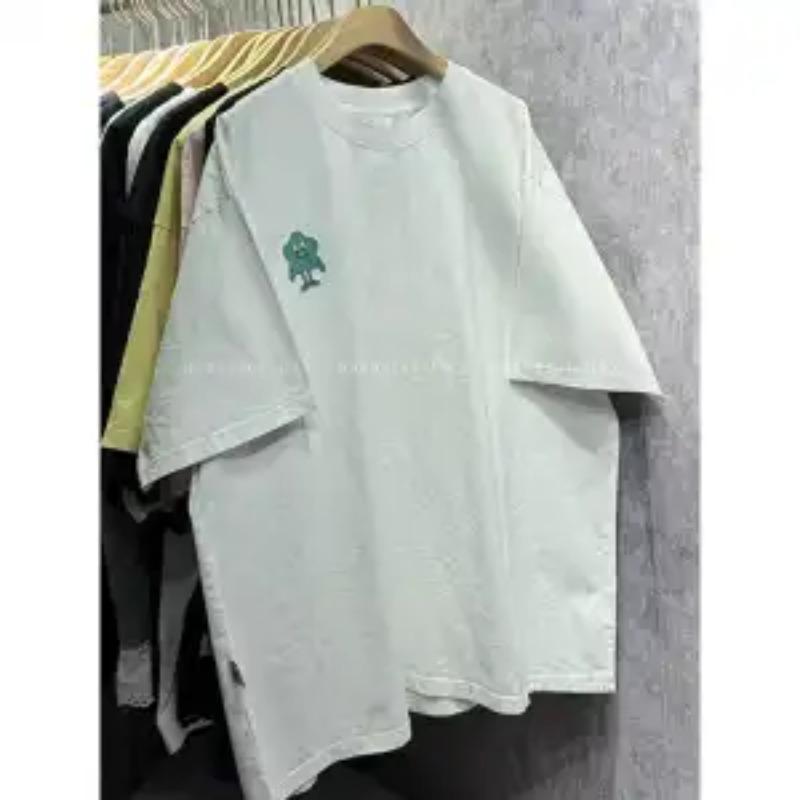 Men White Fireworks Embroidery Crew Neck Short Sleeve Oversized T Shirt
