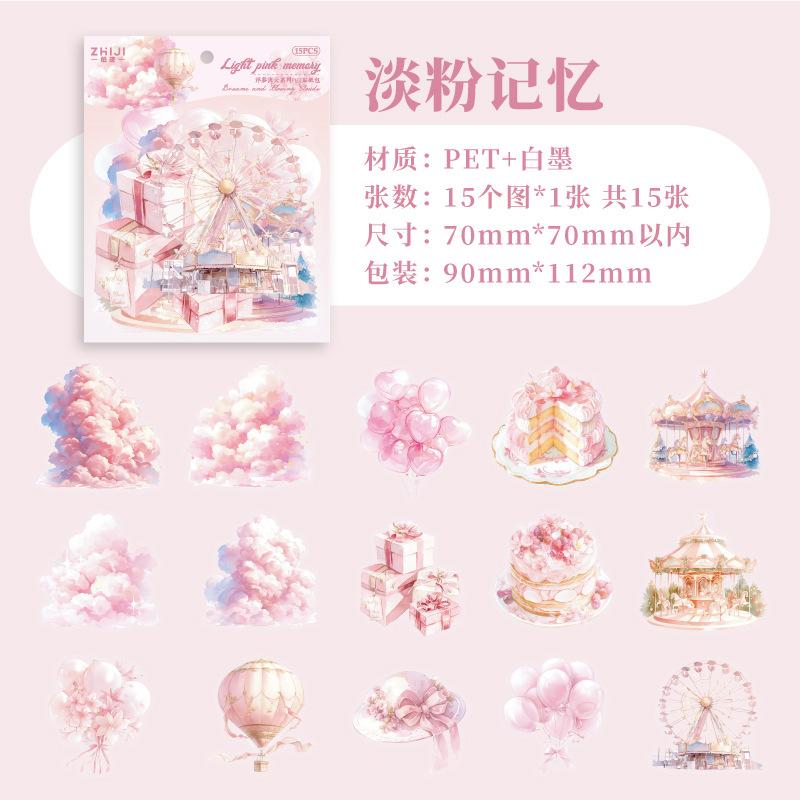 15pcs/lot Kawaii Scrapbook Stickers floating dreams and flowing clouds Junk Journal Planner Stationery Planner Decorative