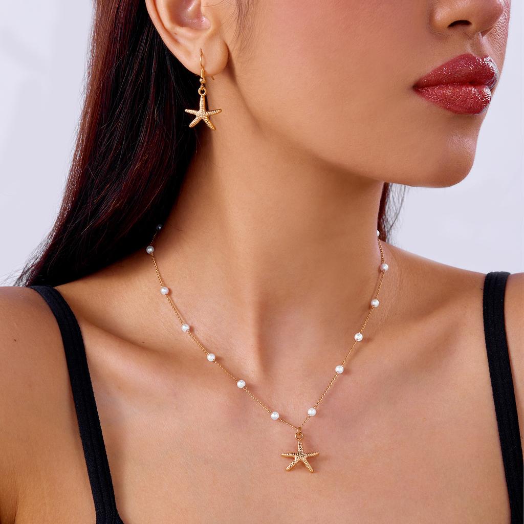 2Pcs Bohemian Shell Starfish Pendant Necklace For Women Conch Seashell Gold Color Metal Chain Choker Summer Beach Party Jewelry