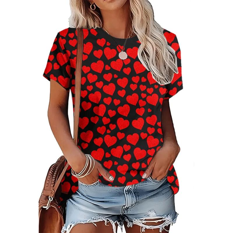 Fashion Women's Crew Neck Short Sleeve 3D Casual Color Printing Casual Short Sleeve Crew Neck T-Shirt