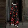 Women Halloween Printed Loose Casual Vintage Style Linen Blend Overalls Adjustable Strap Wide Leg Jumpsuit