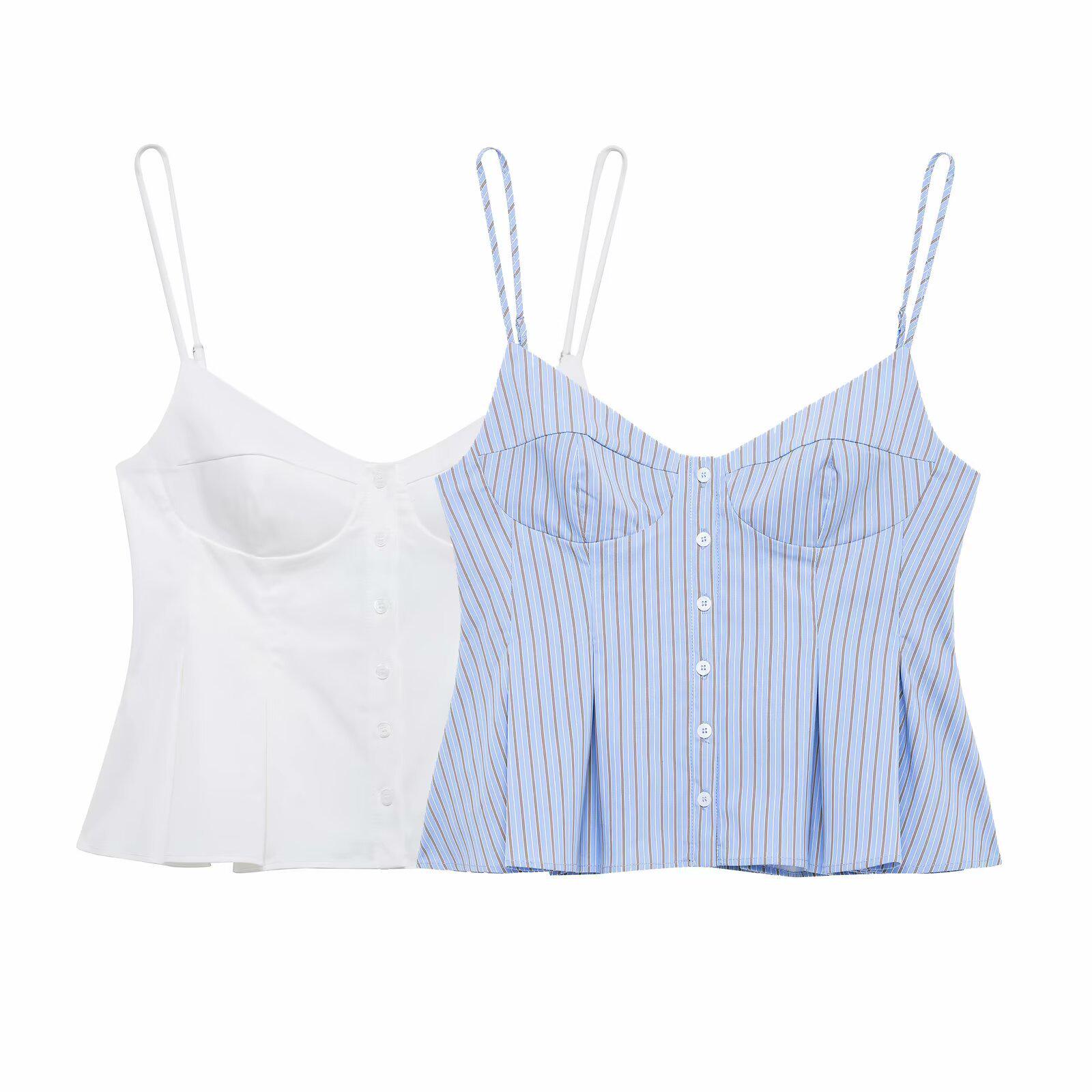 

2025 Spring Women s Street Fashion Pleated Poplin Camisole Top Small белый
