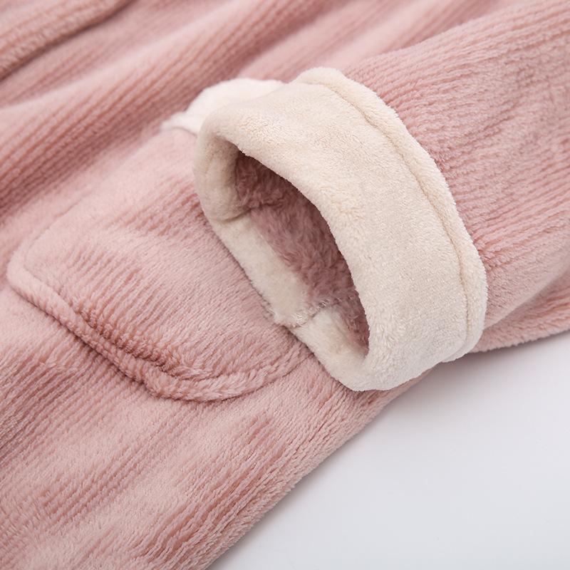 Par Förtjockad Korallfleece Hemkläder Höst Vinter Dam Flanell Pyjamas Herr Enfärgad Sovkläder Lös Loungekläder