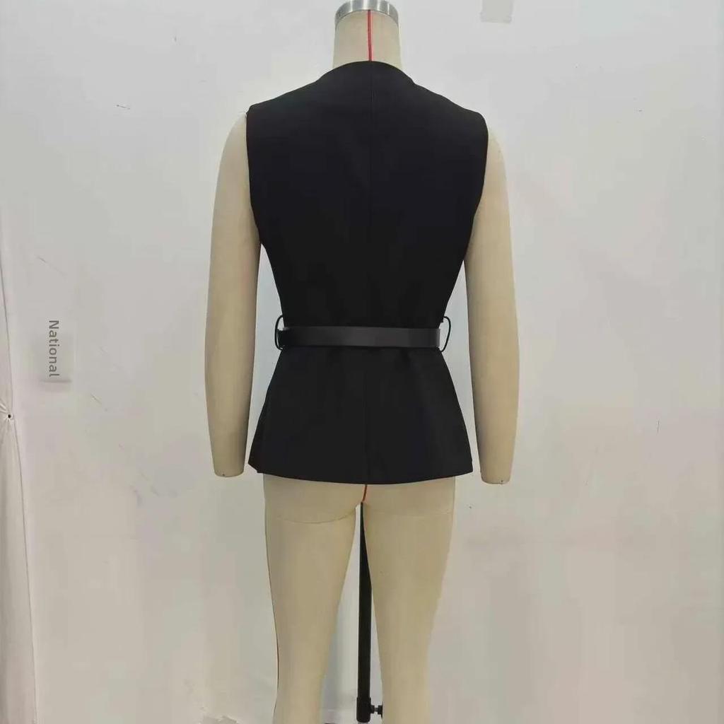 Women's French Commuter Sleeveless Belted Vest - Style 9300525