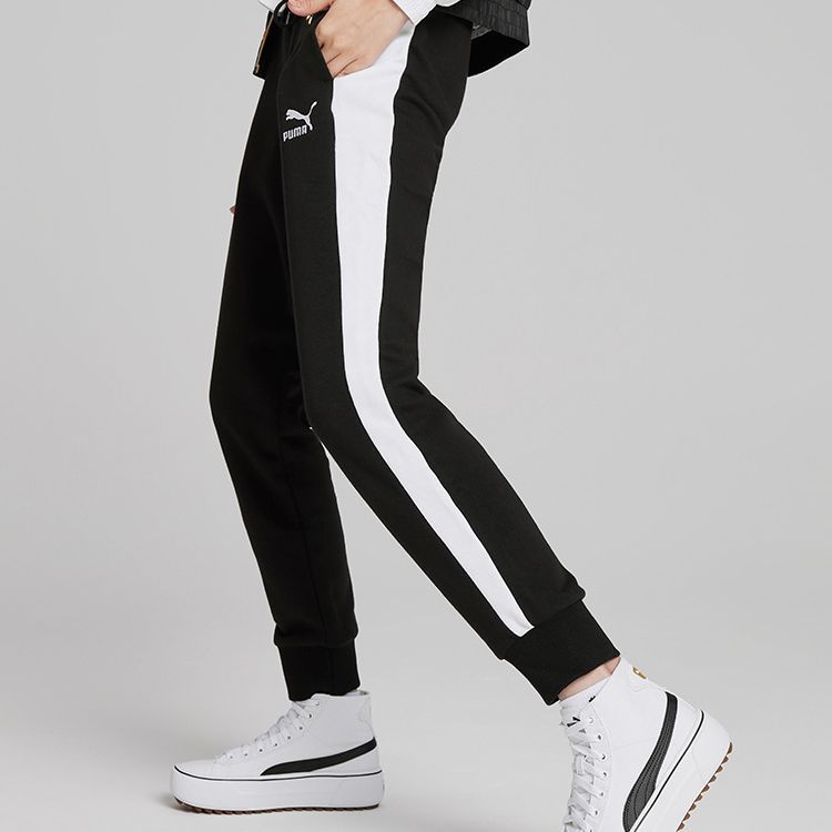 Puma Iconic T7 Embroidered Logo Colorblock Joggers Women Bottoms Black 531415-01