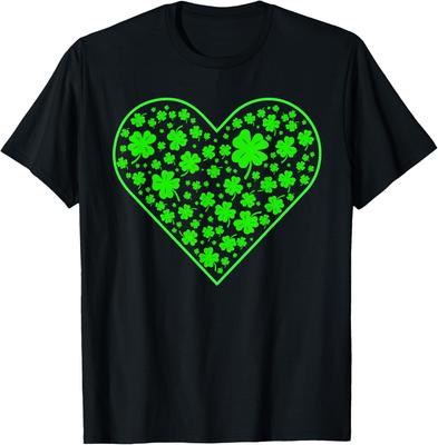 Shamrock Heart St Patricks Day T-Shirt Graphic Tee Cotton Casual Short Sleeve Crew Neck Top