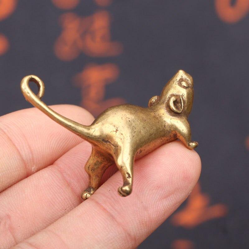 1Pc Ancient Brass Small Tea Pet Ornament Long Tail Cute Mouse Figurines Miniatures Copper Lucky Rat Study Living Room Decorations