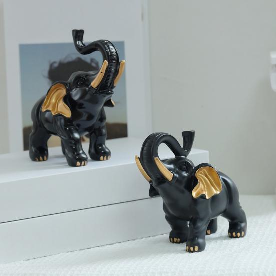 Elephant Ornament Black Golden Animal Design Resin Figurine Symbolizing Good Luck Strength Wisdom Elephant Sculpture