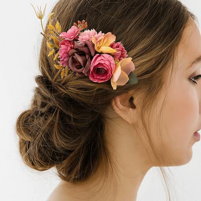 Multicolor Flower Hair Combs Cloth Thai Toothed Insert Comb Temperament Hair Accessories  Wedding