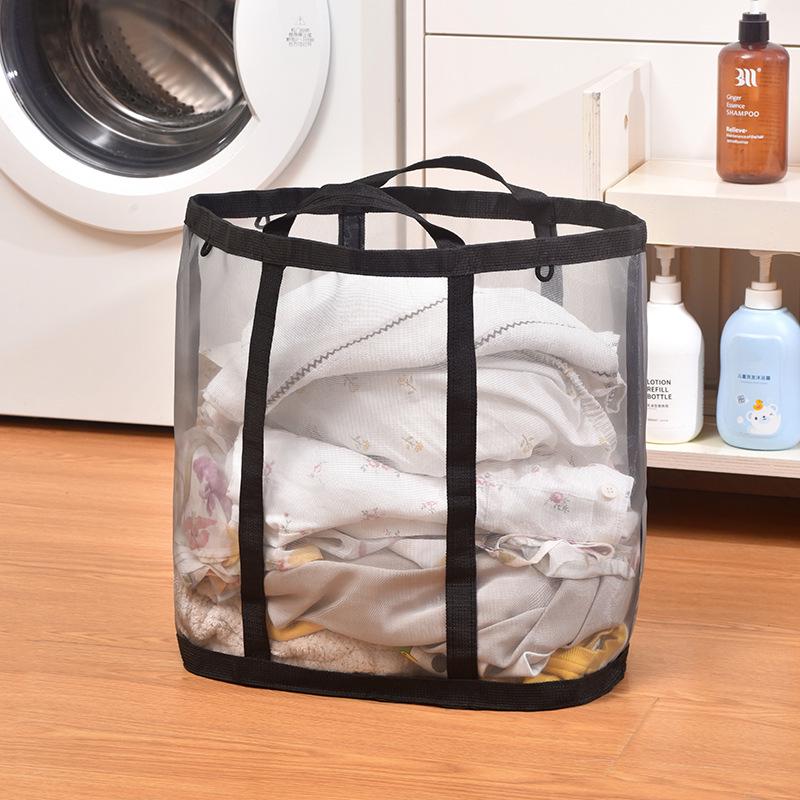 Portable Foldable Wall-Mounted Laundry Hamper: Large Capacity Mesh Basket for Bathroom Storage