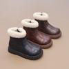 Girls Boys Kid's Winter Hightop Leather Cotton Boots Keep Warm Chelsea Snow Bootie Children's Hightcut Platform Shoes with Plush