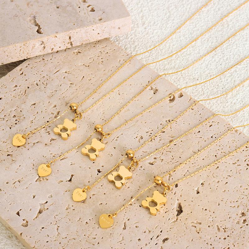 Nowy Wisiorek Niedźwiedź Naszyjnik Serce Dla Kobiet Stal Nierdzewna Pozłacany Łańcuszek Modny Szyja Cyrkon Akcesoria Impreza Prezent Wyprzedaż