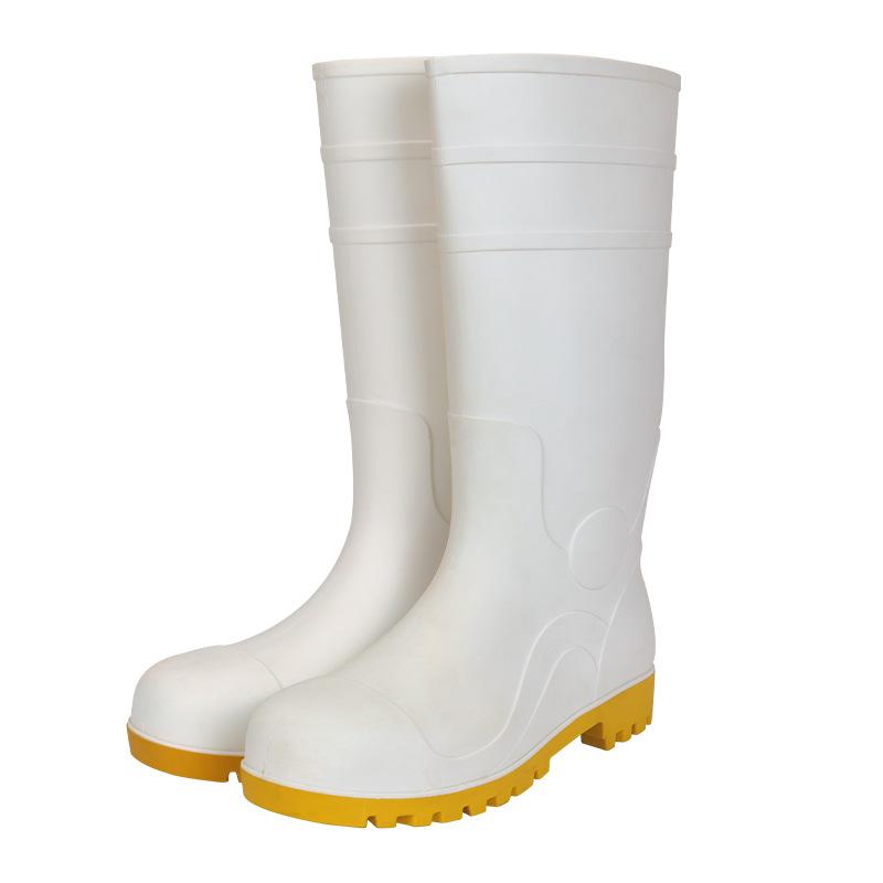 

rain boots white yellow sole white matte high tube rain shoes PCV anti-piercing and water-repellent thickened pvc sole straight tube 47