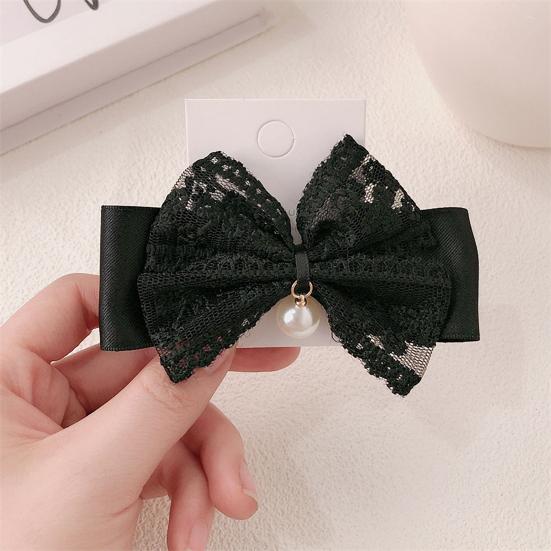 Hair Tie Ribbon Lace Bowknot Decor Imitation Pearl Pendant High Elastic Rubber Band Hair Rope Hair Accessories