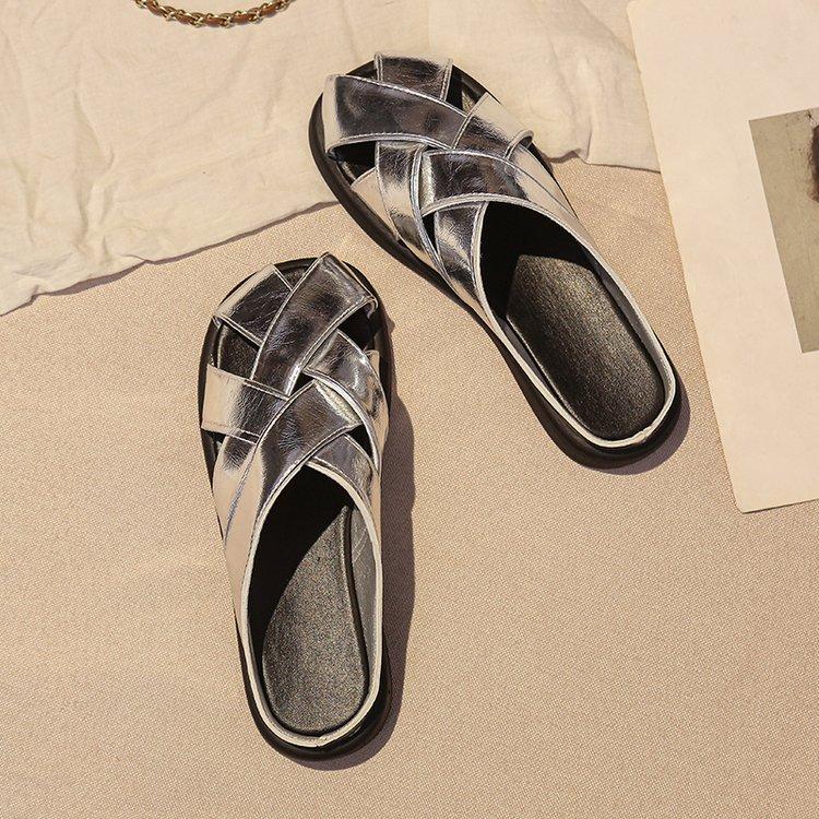 Leather Version~ Retro Bag Head Slippers Women's Summer Wear 2025 New Versatile Woven Roman Sandals Flat-bottomed Slippers
