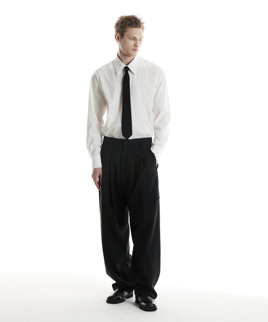Digeunag Inverted Pleated Relaxed Fit Shirt (Off-White)_ Pd3Sh0404