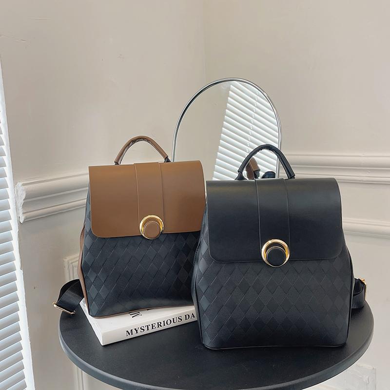 Plaid Commuter Backpack Female Desinvolte New Soft Leather Large Capacity Fashion All-Match Backpack