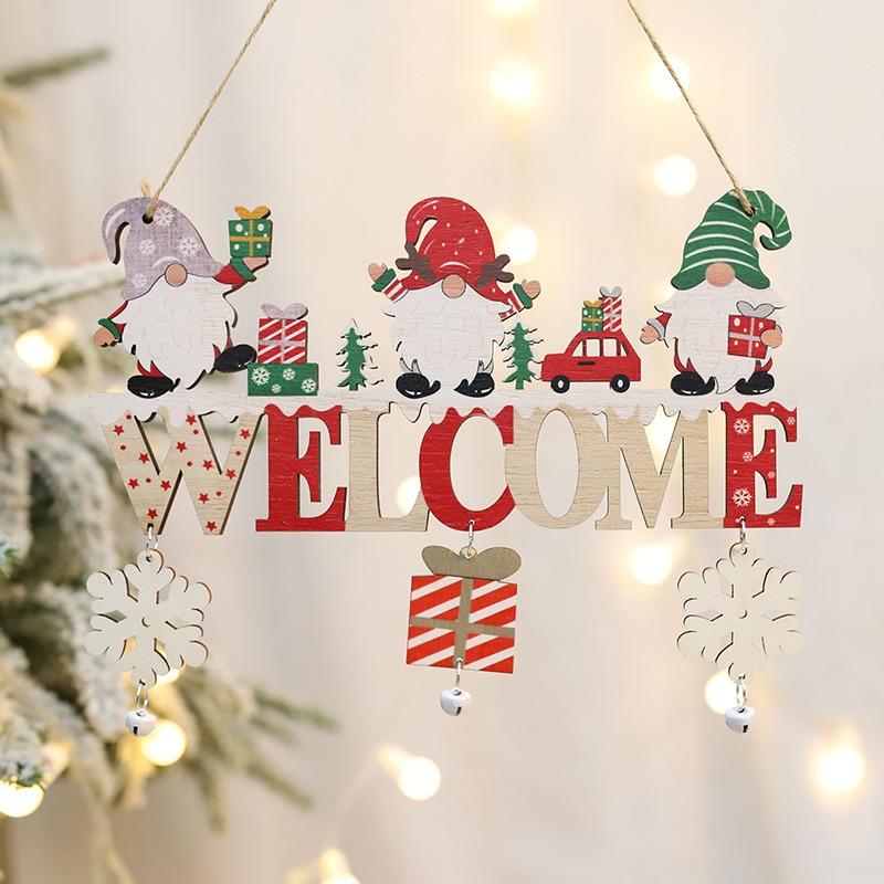 Gnome Santa Claus Wooden Hanging Ornament 2025 Merry Christmas Decoration for Home Door Xmas Tree Pendants Navidad New Year 2026