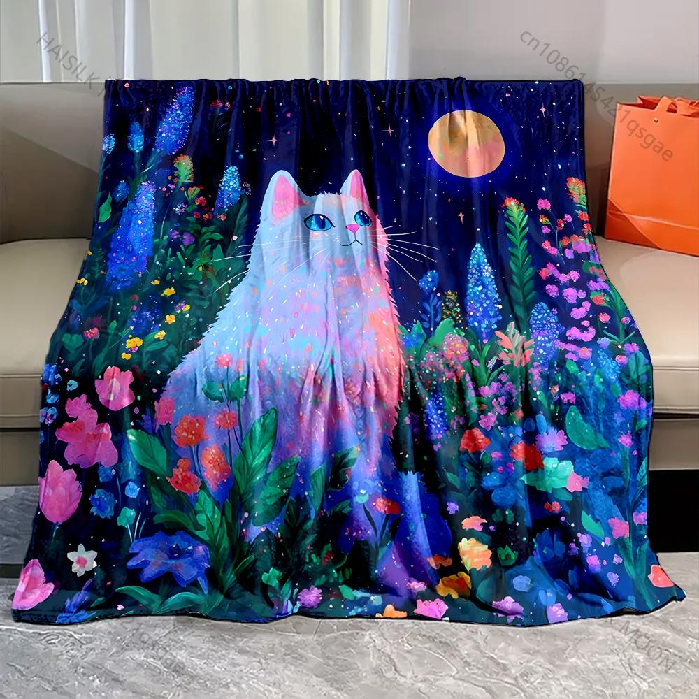 

Night Sky Cat Fantasy Art Print Blanket Warm Soft Luxury Gift for Child Adults Suitable for Home Sofa Bed Travel Camping RV 75x90cm