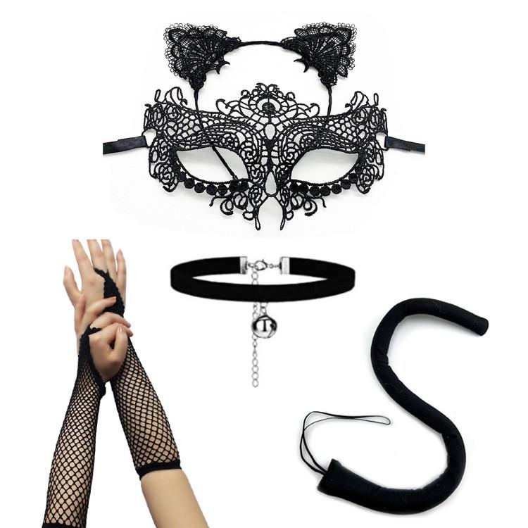 Halloween Costume Accessories Cat Girl Mask With Lace And Ears For Themed Parties