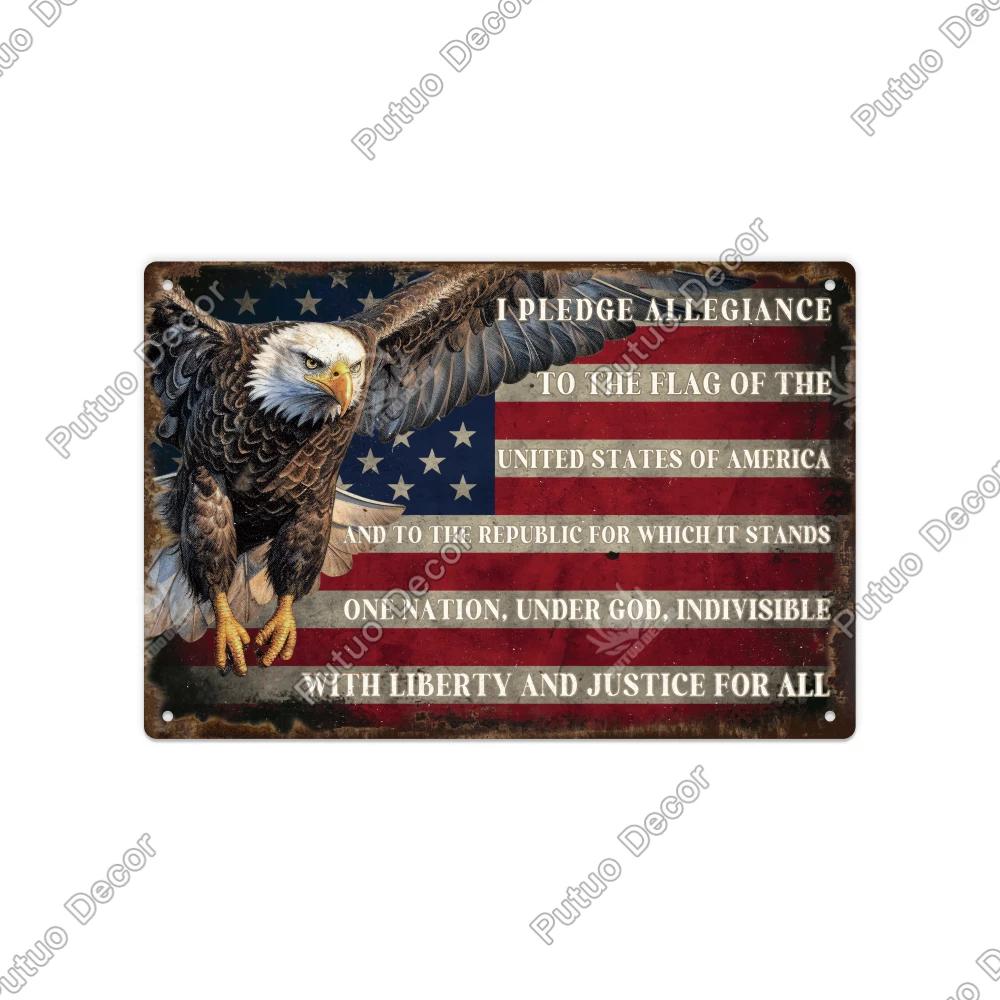 Putuo Decor Vintage Metal Tin Sign Rustic Wall Art for Farmhouse Porch Living Room Perfect Independence Day th of July Gift H