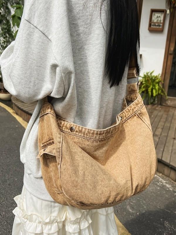 Denim Canvas Bag For Women Casual Daily Commuting With Zipper Closure And Phone Pocket