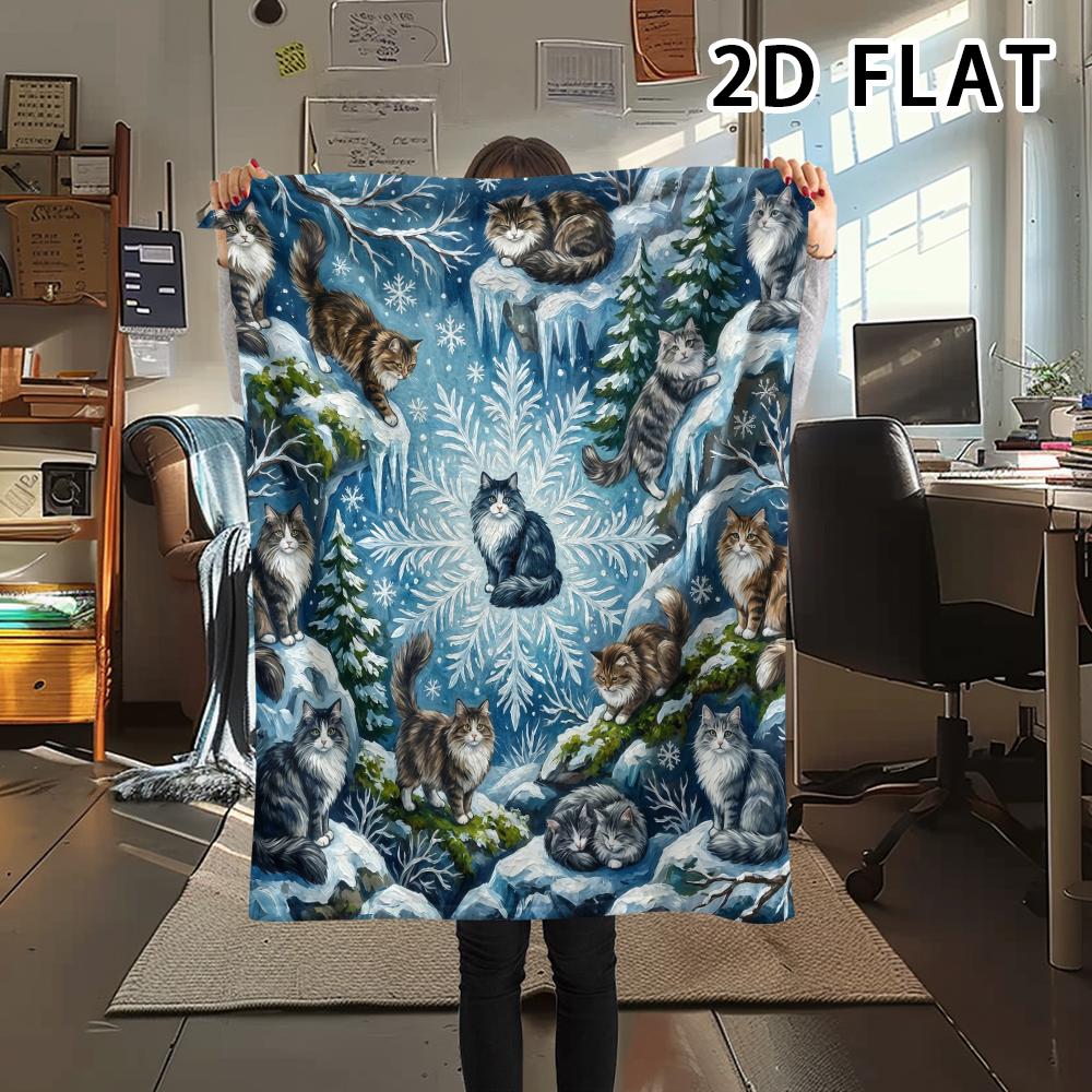 1Pc Vibrant Mandala Cats Print Flannel Blanket,High Quality Comfortable for All Seasons,Home Decor,Warmth and Comfort,Perfect for Christmas Gifts